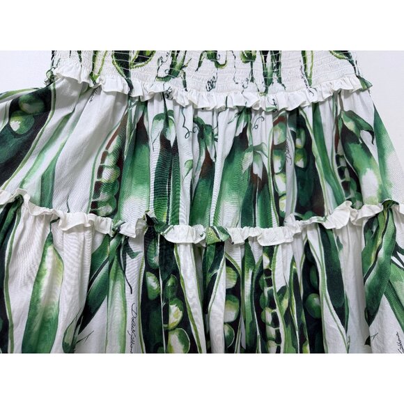 Dolce & Gabbana Green Beans Snap Pea Mini Dress White Cotton Smocked IT 48 - Picture 7 of 16